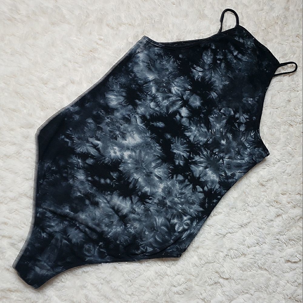 Me to We Dark Tie-Dye Bodysuit w/ High Neckline